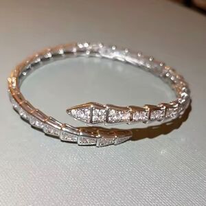 Silver Diamond Snake Bangle Bracelet